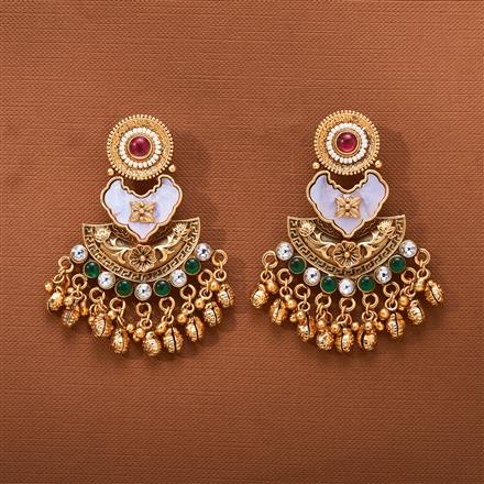 Antique Mother Of Pearl Earring With Matte Gold Plating