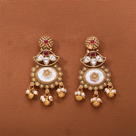 Antique Mother Of Pearl Earring With Matte Gold Plating