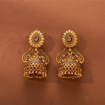 Antique Peacock Jhumki With Matte Gold Plating