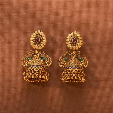 Antique Peacock Jhumki With Matte Gold Plating