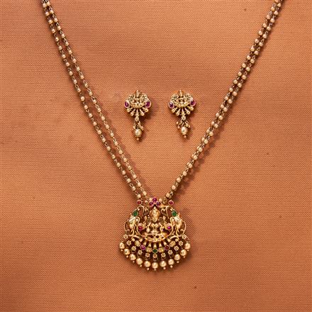 Antique Temple Pendant Set With Matte Gold Plating