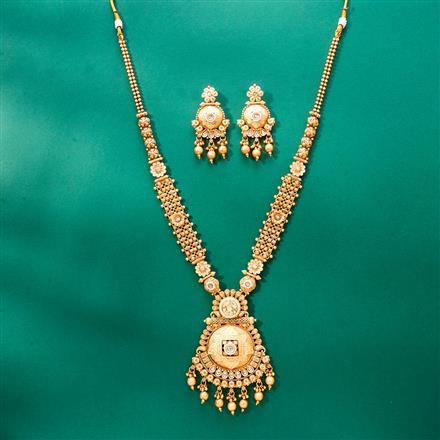 Antique Long Necklace With Matte Gold Plating