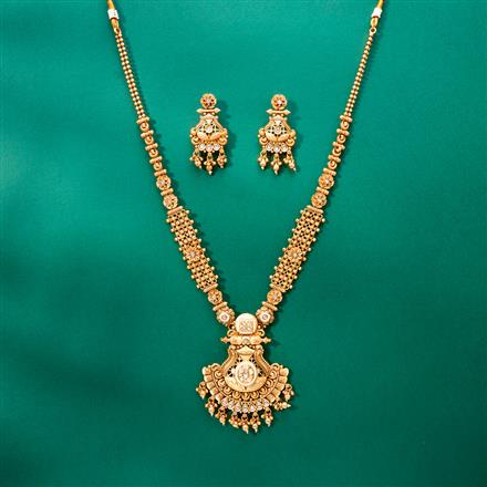 Antique Long Necklace With Matte Gold Plating