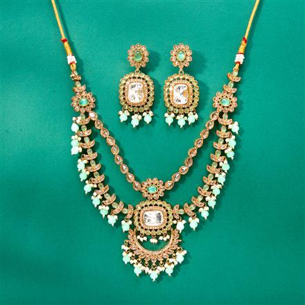 Antique Moti Necklace With Mehndi Plating