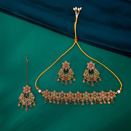 Antique Choker Necklace With Mehndi Plating