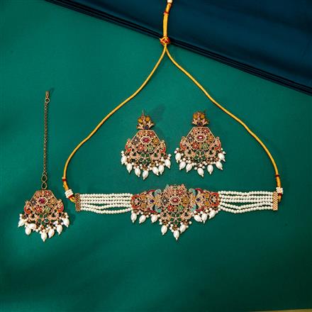 Antique Pearl Necklace With Mehndi Plating