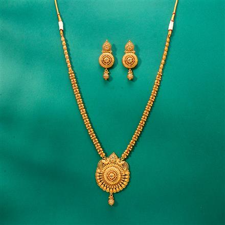 Antique Long Necklace With Matte Gold Plating
