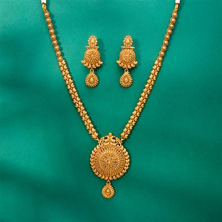 Antique Long Necklace With Matte Gold Plating