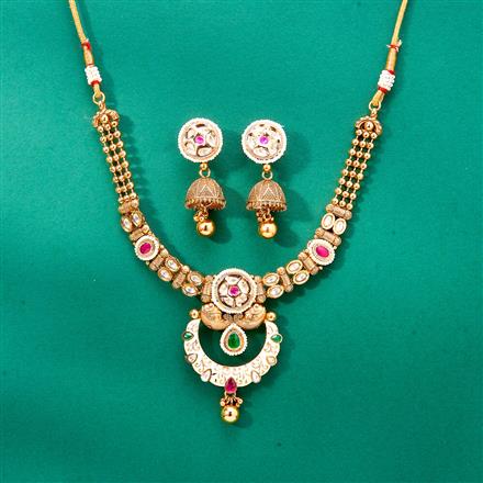 Antique Meenakari Necklace With Matte Gold Plating