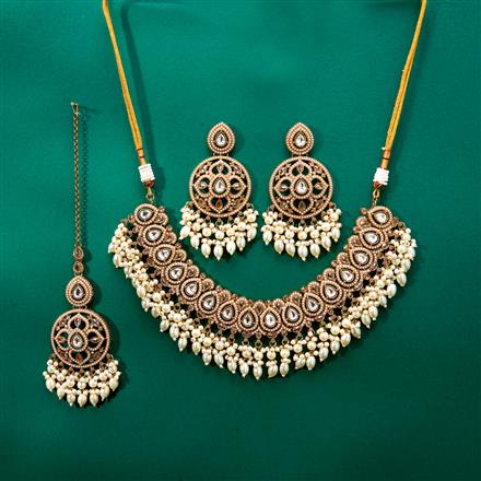 Antique Pearl Necklace With Mehndi Plating