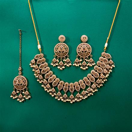 Antique Moti Necklace With Mehndi Plating