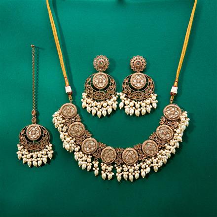 Antique Pearl Necklace With Mehndi Plating