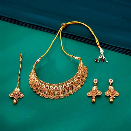 Antique Mukut Necklace With Matte Gold Plating