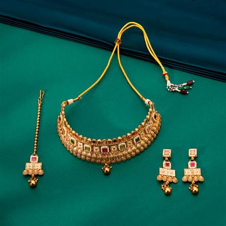 Antique Mukut Necklace With Matte Gold Plating