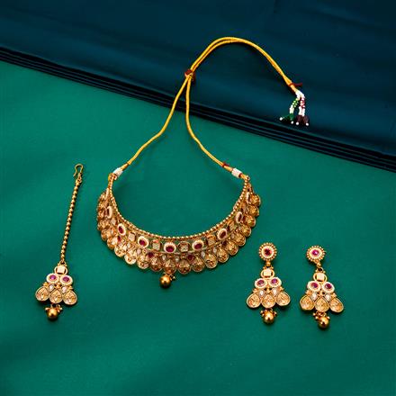 Antique Mukut Necklace With Matte Gold Plating