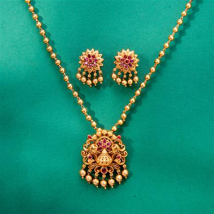 Antique Temple Pendant Set With Matte Gold Plating