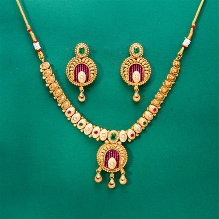 Antique Meenakari Necklace Set With Matte Gold Plating