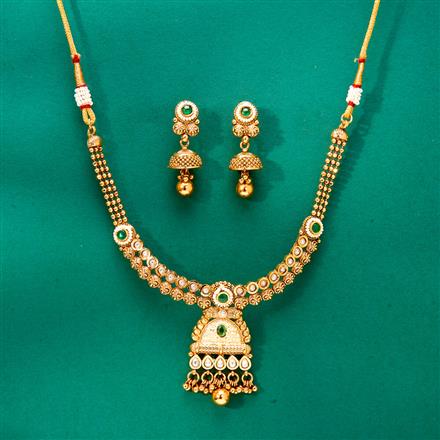 Antique Meenakari Necklace Set With Matte Gold Plating