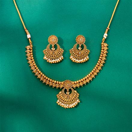 Antique South Indian Necklace Set With Matte Gold Plating