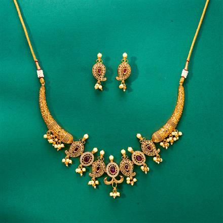 Antique South Indian Necklace Set With Matte Gold Plating