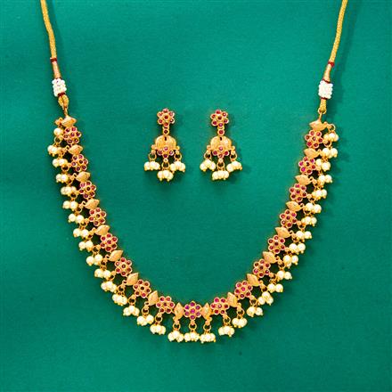 Antique Pearl Necklace Set With Matte Gold Plating