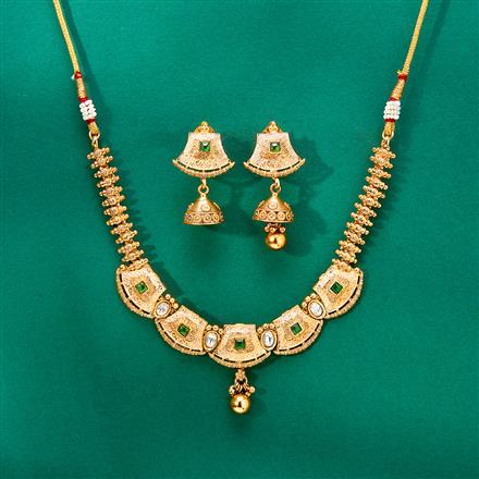Antique Meenakari Necklace Set With Matte Gold Plating
