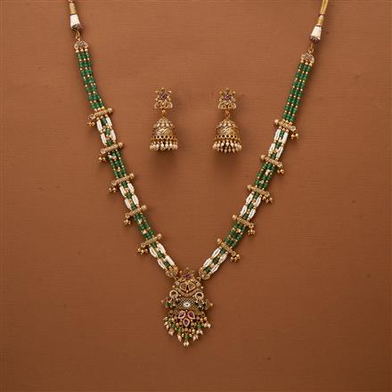 Antique Long Necklace With Matte Gold Plating