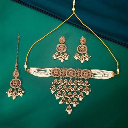 Antique Moti Necklace With Mehndi Plating Plating