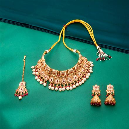 Antique Mukut Necklace With Matte Gold Plating