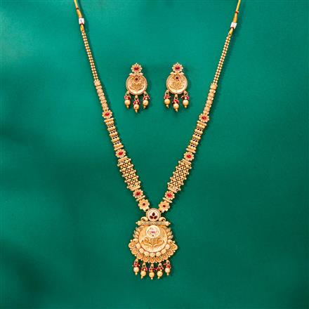 Antique Long Necklace With Matte Gold Plating