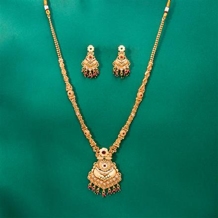 Antique Long Necklace With Matte Gold Plating