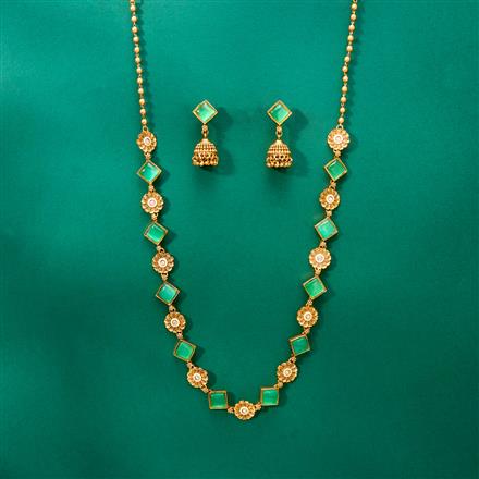Antique Long Necklace With Matte Gold Plating