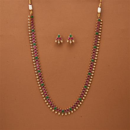 Antique Long Necklace With Matte Gold Plating