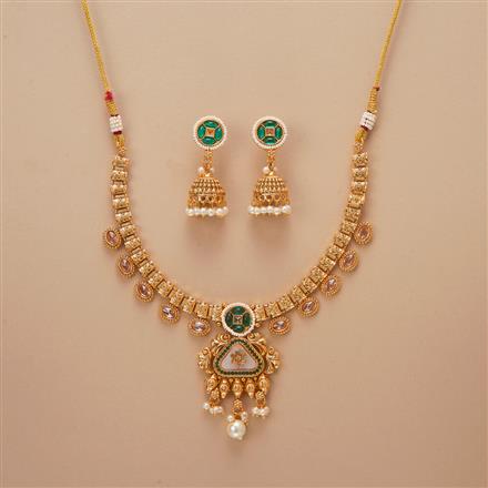Antique Mother Of Pearl Necklace Set With Gold Plating