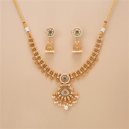 Antique Mother Of Pearl Necklace Set With Gold Plating