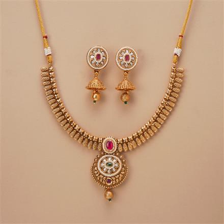 Antique Classic Necklace Set With Matte Gold Plating