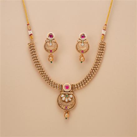 Antique Classic Necklace Set With Matte Gold Plating