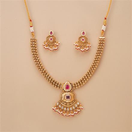Antique Classic Necklace Set With Matte Gold Plating