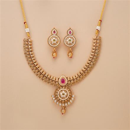 Antique Classic Necklace Set With Matte Gold Plating