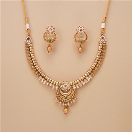 Antique Classic Necklace Set With Matte Gold Plating
