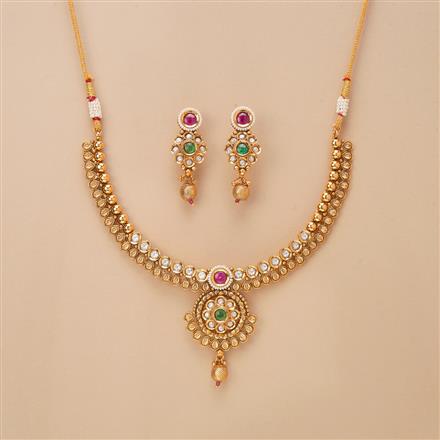 Antique Classic Necklace Set With Matte Gold Plating