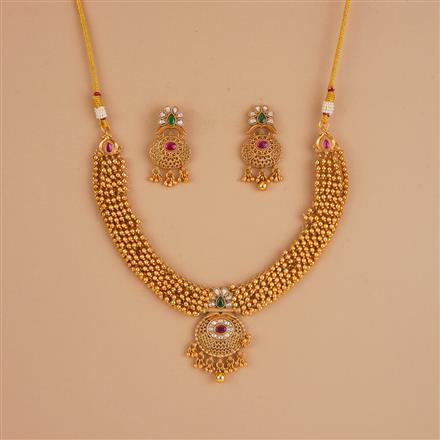 Antique Classic Necklace Set With Matte Gold Plating