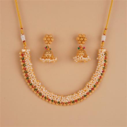 Antique Moti Necklace Set With Gold Plating