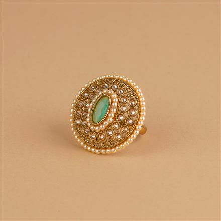 Antique Moti Ring With Mehndi Plating