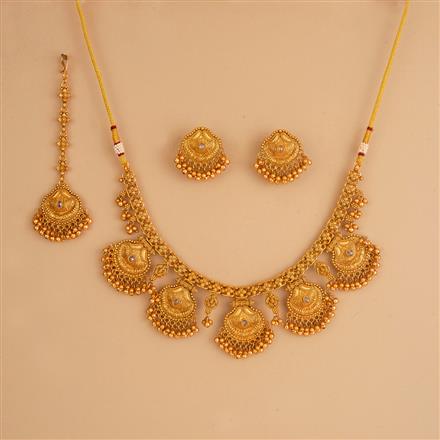 Antique Classic Necklace Set With Matte Gold Plating
