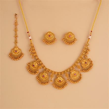 Antique Classic Necklace Set With Matte Gold Plating