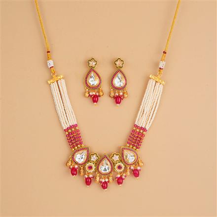Antique Moti Necklace Set With Gold Plating