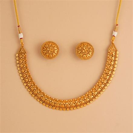 Antique Plain Matte Gold Necklace Set With Matte Gold Plating