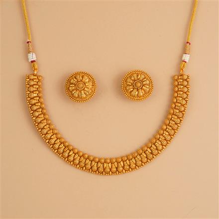 Antique Plain Matte Gold Necklace Set With Matte Gold Plating