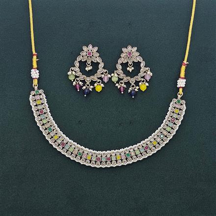 Antique Moti Necklace Set With Mehndi Plating